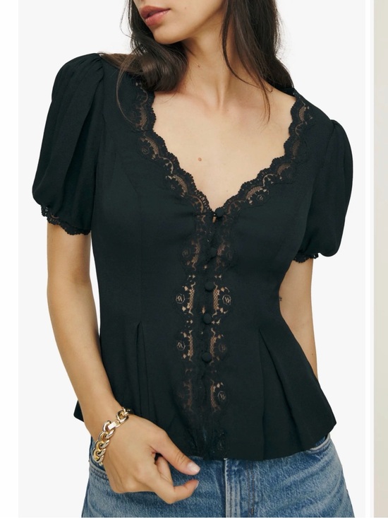 Reformation Tops - Reformation Minette Top Black Lace-Trim